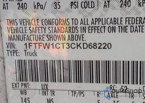 2012 Ford F-150 Xlt z USA, uszkodzony, nr VIN 1FTFW1CT3CKD68220